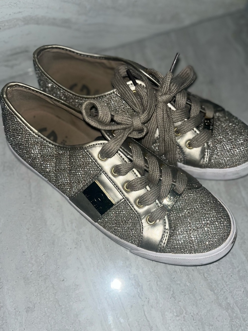 Guess Women's Metallic Sparkle Lace-Up Sneakers - Gold